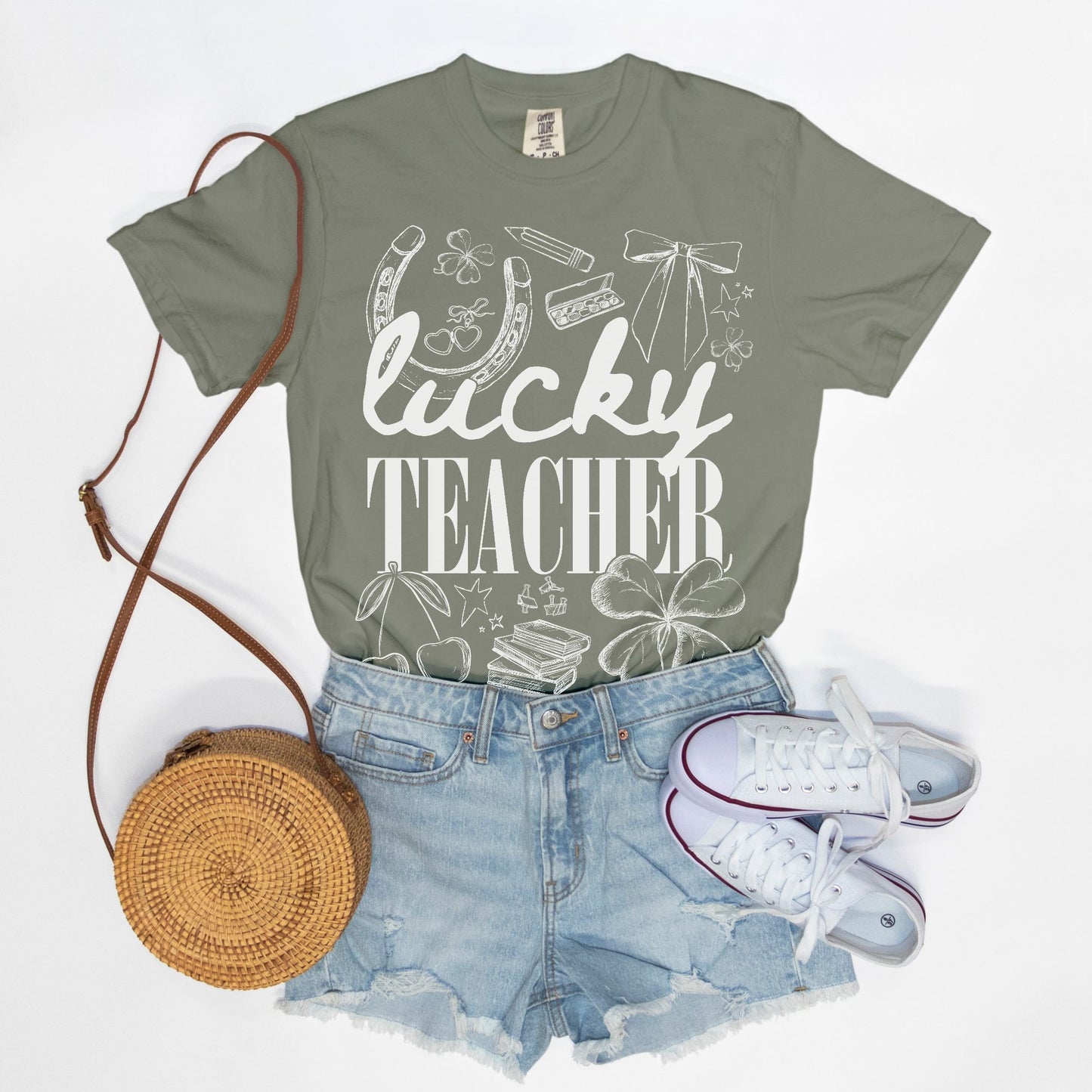 Lucky Teacher Graphic Tee (white text)