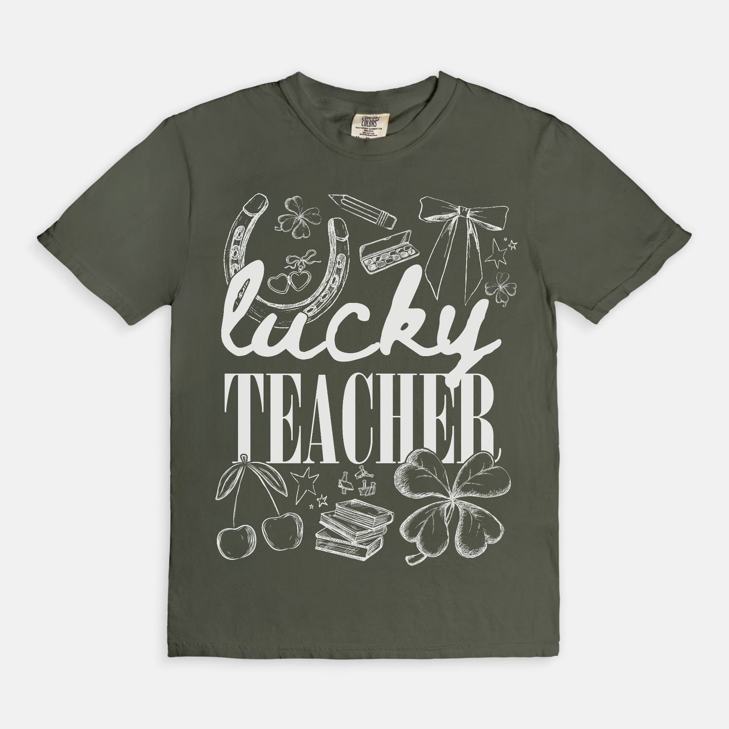 Lucky Teacher Graphic Tee (white text)